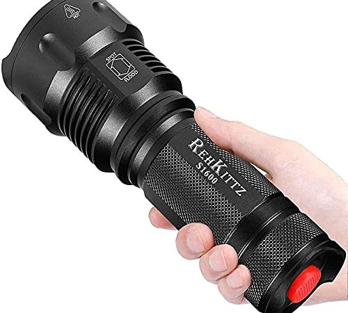 REHKITTZ LED Taschenlampe,Extrem Hell CREE Handlampe für Camping,Ausrüstung,Militär,Outdoor,Zoombarer Einstellbarer Fokus