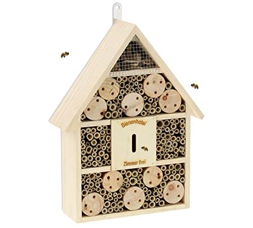 Relaxdays Bienenhotel, Nisthilfe Wildbienen, Garten, Balkon, Insektenhotel zum Hängen, Holz, HBT 38 x 29 x 9 cm, Natur