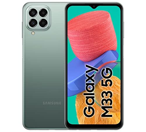 Samsung Galaxy M33 5G, Android Smartphone, 6,6 Zoll Infinity-O TFT Display, 5.000 mAh Akku, 6 GB RAM 128 GB Speicher, Dual-SIM, Khaki Green