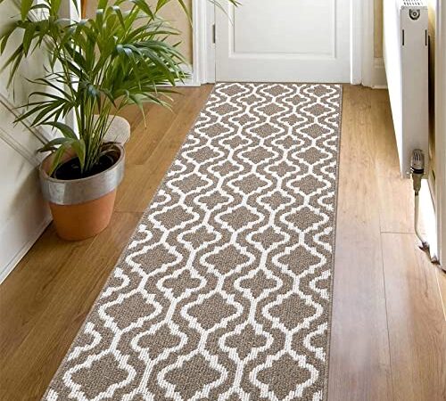 SHACOS Teppich Läufer Flur 60x180cm Modern Küchenläufer Lang Waschbar Schmutzfangmatte Innenbereich Teppichläufer Flur rutschfest Braun Küchenmatten Schmutzläufer für Innen Außen Schlafzimmer Eingang