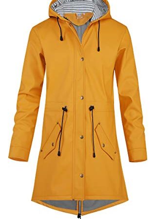 SWAMPLAND Damen PU Regenjacke Mit Kapuze Wasserdicht Übergangsjacke Regenmantel, Gelb mit Fleece, Gr.- 40 EU/ Medium