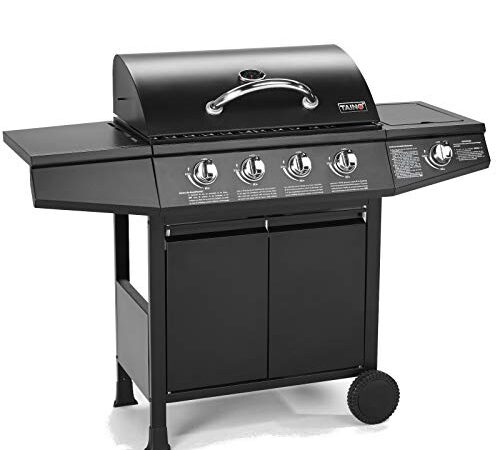 TAINO Basic 4+1 BBQ Gasgrill Grillwagen Edelstahl-Brenner + Seitenkocher Grill TÜV (Basic 4+1 Gasgrill)