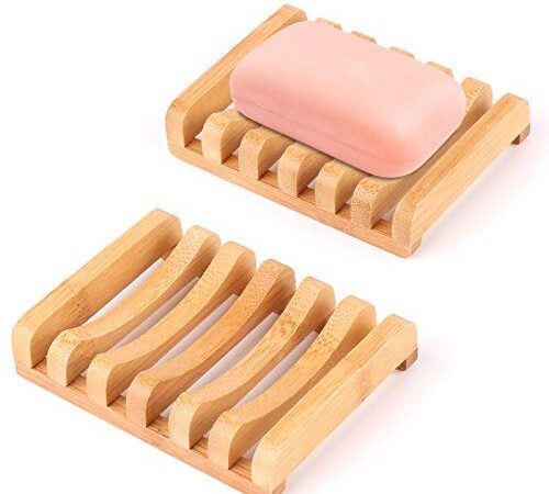 Thinkcase Seifenschale Holz Dusche (2 Stück), Seifenablage Handarbeit Seifenhalter Halter Bad Waschbecken Deck Seifenhalterung, Natürliche Bambus Seifenkiste Seifen Box Für Seife Scrubber Schwämme