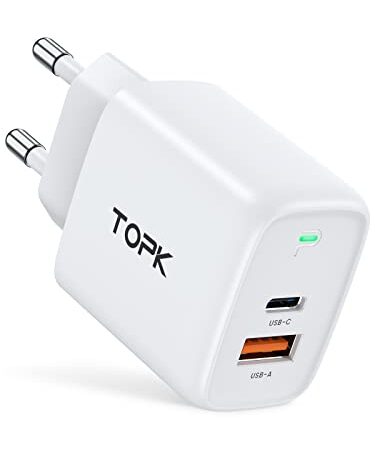 TOPK USB C Ladegerät 20W 2Port mit PD 3.0 USB C Schnellladegerät kompatibel mit iPhone 13, 13Pro,13Pro Max,12,11,X, XR, XS, 8, Galaxy S21,S20,S10,S9 usw Smartphones und Tablets Weiß