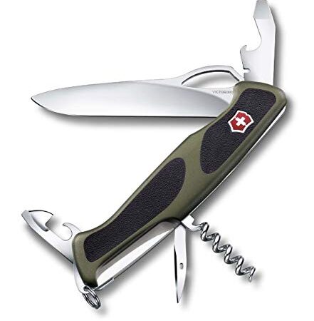 Victorinox, Taschenmesser, Ranger 61 M Grip, 130 mm, grün/schwarz (11 Funktionen, Dosenöffner, Schraubendreher, Korkenzieher, Einhand-Feststellklinge)