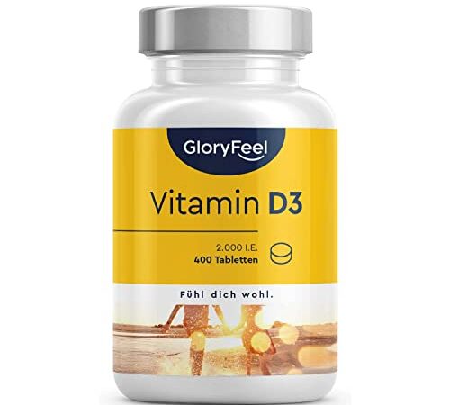 Vitamin D3 2000 I.E. - 400 Tabletten (13 Monate) hochdosiert - Das Sonnenvitamin für Immunsystem & Knochen* - 100% reines Cholecalciferol - Laborgeprüft & ohne Zusätze in Deutschland hergestellt