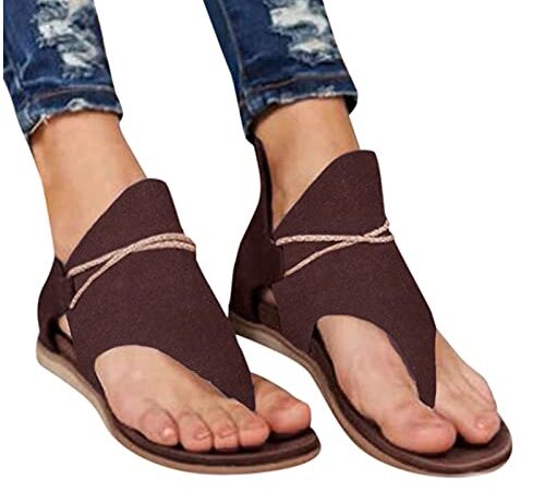 YHIIen Gladiator Sandalen, Damen Sommer Flat Heel Round Toe Back Reißverschluss Sandalen Frauen Peep Toe Casual Flip Flop Schuhe