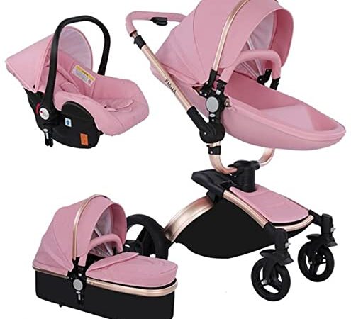 3 in 1 Kombikinderwagen Standardkinderwagen Kinderwagen Reisesysteme Neugeborener Tragbarer Reisewagen Kinderwagen Buggy Faltbarer High Landscape Kinderwagen (906 Pink)