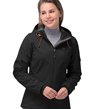 33,000ft Softshelljacke Damen Wasserdichte Atmungsaktive Warme Winterjacke Fleece Übergangsjacke Winddichte Funktionsjacke mit Kapuze Schwarz XL