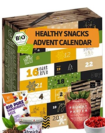 Adventskalender 2022 mit gesunden Snacks I 24 healthy Produkte im Gesunder Adventskalender in BIO-Qualität