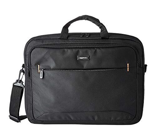 Amazon Basics kompakte Laptoptasche, Umhängetasche/Tragetasche mit Taschen zur Aufbewahrung von Zubehör, für Laptops bis zu (17,3 zoll - 44 cm), Schwarz, 1 Stück