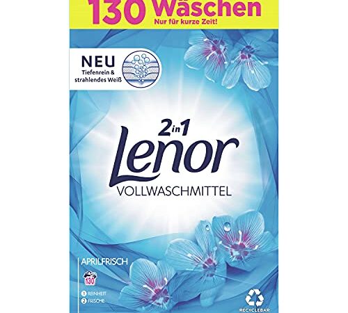 Ariel Lenor Waschmittel Pulver, Waschpulver Grosspackung, Vollwaschmittel, 130 Waschladungen, Lenor Aprilfrisch mit Duft von Frühlingsblumen (8.45 kg)