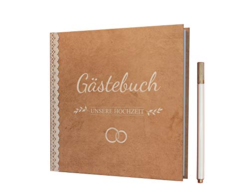 BridesDay Hochzeit Gästebuch - Gästebuch Hochzeit mit Gratis Stift - Langlebiges Hardcover umgibt Ihr Hochzeitsgästebuch - Erinnerungen für die Ewigkeit mit Stabiler Fadenbindung im Hochzeitsbuch