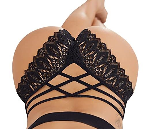 CIVMO Spitze Höschen für Frauen Heiße Höschen Häkelspitze Lace Up Panty Sexy Unterwäsche Baumwolle Dessous Netzhöschen Schwarz 1 Stück Damen Panties (Black-B, XL)