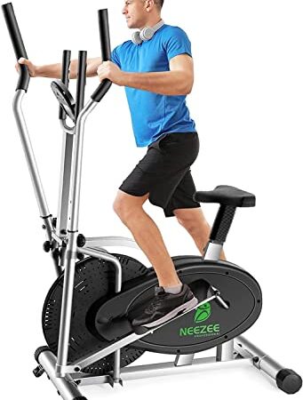 Crosstrainer,Crosstrainer für zuhause Neezee Qualitätsunternehmen Pro 2-in-1 Elliptisch Hometrainer mit Magnetwiderstand, Sitz, Smart LCD-Display Leichtes Verstauen Transportrollen bis 120kg