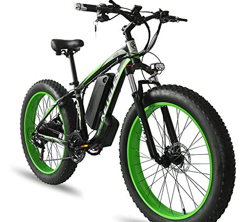 Electric Bicycle Ebike Mountain Bike, 26 Inch Fat Tire Electric Bicycle with 48 V 18 Ah/Lithium Battery and Shimano 21 Speed (grün)