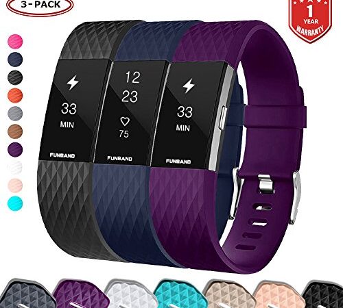 FunBand® für Fitbit Charge 2 Armband,Klassisch Verstellbares Ersatz weiches Silikon Sporty Wrist Strap Band Armbanduhr Uhrenarmband Schlaufe Armbänder für Fitbit Charge 2 Smartwatch (Small & Large)