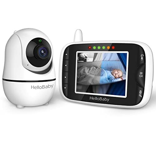 HelloBaby Babyphone mit Kamera und Audio Baby Monitor mit ferngesteuerter Pan-Tilt Kamera 2x Digitalzoom 355°/120°Schwenkbar Farb-LCD-Bildschirm, Infrarot-Nachtsichtkamera VOX-Modus, Temperaturanzeige