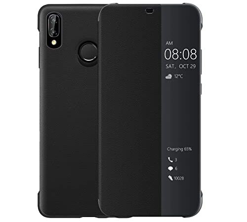 Huawei P20 Lite Hülle, Luxus PU Leder Handyhülle, Smart View Flip Cover Schutzhülle [Energiesparmodus Bieten][Umfassender Schutz](P20lite,Schwarz)