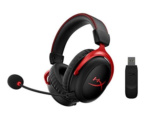 HyperX Cloud II Wireless -Gaming-Headset für PC,Xbox Series X|S,Xbox One,lange Batterielebensdauer bis zu 30 Stunden,7.1Surround Sound,abnehmbares Mikrofon mit Geräuschunterdrückung, Schwarz/Rot