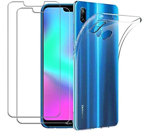 iLiebe Huawei P20 Lite Hülle + Panzerglas,[1 Hülle + 2 Panzerglas] Schutzhülle Handyhülle Kratzfeste Soft TPU Bumper Case Cover ,[2 Pack] 9H Panzerglas Hartglas Glas Display Schutzfolie