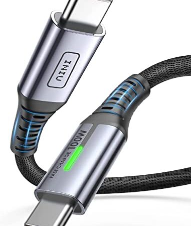 INIU USB C Kabel, 100W [2m] 5A PD QC 4.0 Schnellladekabel USB C auf USB C Kabel, Nylon Geflochten Typ C Datenkabel USB C Handy Ladegerät für Samsung S21 Note 10 iPad Pro MacBook Tablets LG Google