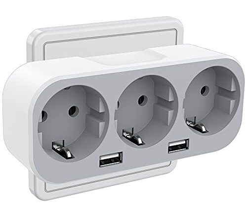 Jiupopo Steckdosenadapter Steckdose 5 in 1 Mehrfachsteckdose mit 2 USB Aufputz Mehrfachsteckdose Ohne Kabel Ladegerät Netzteil USB Weiß für Phone