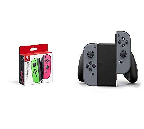 Joy-Con 2er-Set Neon-Grün/Neon-Pink & PowerA Nintendo Switch Joy-Con Comfort Grip (Schwarz)