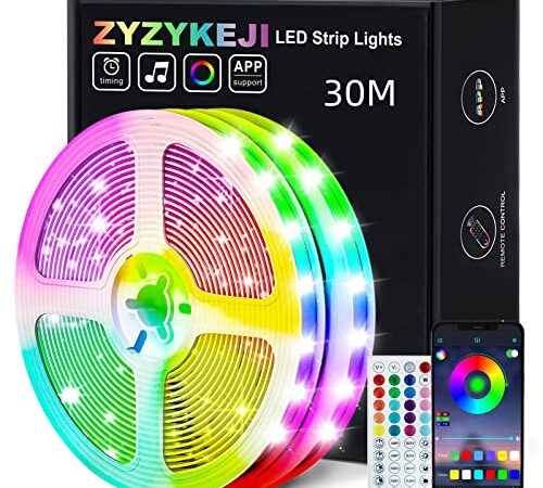 LED Strip 30M,LED Leuchten für Schlafzimmer, APP-Steuerung, Musiksynchronisation, Farbwechsel, ultralange RGB 5050 LED Streifen mit 44 Tasten, IR-Fernbedienung für Weihnachtsdekoration (2x15M)