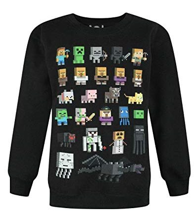 Minecraft Boys Jumper Kinder Sprites Creeper Pig Black Sweatshirt Sweater 7-8 Jahre