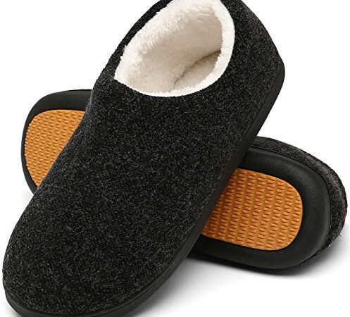 Mishansha Hausschuhe Herren Winter Warme Memory Foam Pantoffeln rutschfeste Slippers Männer Indoor Winterschuhe Schwarz Gr.43