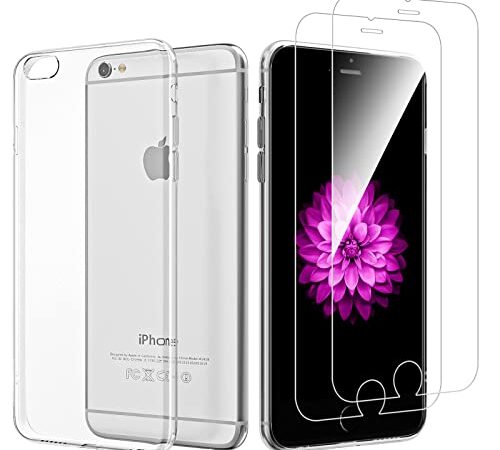 NEW'C Hülle für iPhone 6, iPhone 6s (4.7) Ultra Transparent Silikon Weiches TPU Gel und 2 × Panzer Schutz Glas für iPhone 6, iPhone 6s (4.7") - Anti Scratch