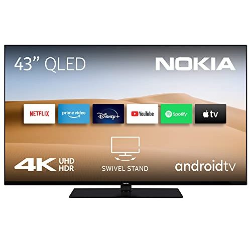 Nokia Smart TV - 43 Zoll (108 cm) Fernseher Android TV (QLED, 4K UHD, DVB-C/S2/T2, Netflix, Prime Video, Disney+) Amazon Exklusive