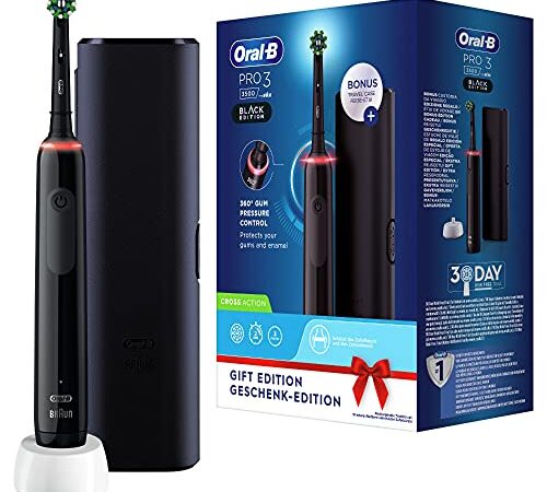 Oral-B PRO 3 3500 Elektrische Zahnbürste/Electric Toothbrush, mit 3 Putzmodi und visueller 360° Andruckkontrolle für Zahnpflege, Reiseetui, Geschenk Mann/Frau, schwarz