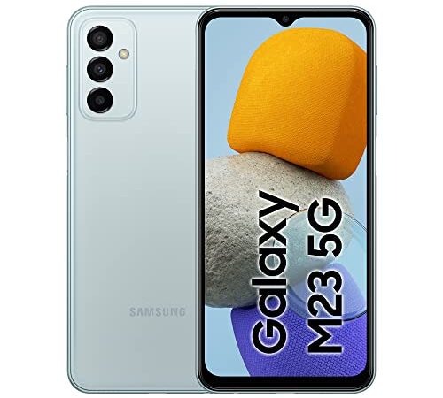 Samsung Galaxy M23 5G, Android Smartphone, 6,6 Zoll Infinity-V TFT Display, 5.000 mAh Akku, 4 GB RAM 128 GB Speicher, Dual-SIM, Light Blue