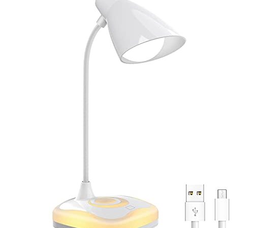 Schreibtischlampe LED, 2 in 1 Leselampe / Nachttischlampe 3 Helligkeitsstufen, Leselampe USB-Anschluss, Tischlampe mit Touchbedienung Dimmbar Leselampe Buch Klemme für Lesen, Studieren, Arbeiten