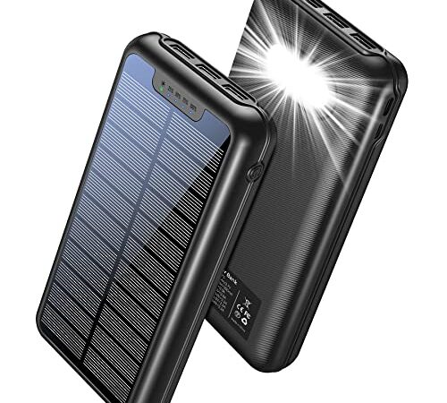 Solar Power Bank 26800mAh Akkupack: Powerbank Mobiles Tragbares Ladegerät Taschenlampen Handy Externer Akku mit Tri USB Outputs kompatibel Smartphone Camping und Outdoor