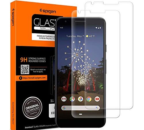 Spigen Glas.tR Slim Schutzfolie kompatibel mit Google Pixel 3a, 2 Stück, Kristallklar, Kratzfest, 9H Härte Folie