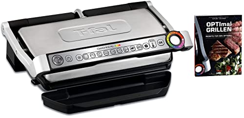 Tefal OptiGrill+ Plus XL-Grillfläche intelligenter Kontaktgrill+ Tefal Rezeptbuch, 9 Grillprogramme, Ideale Grillergebnisse blutig bis durchgebraten, antihaftversiegelte Aluguss-Platten