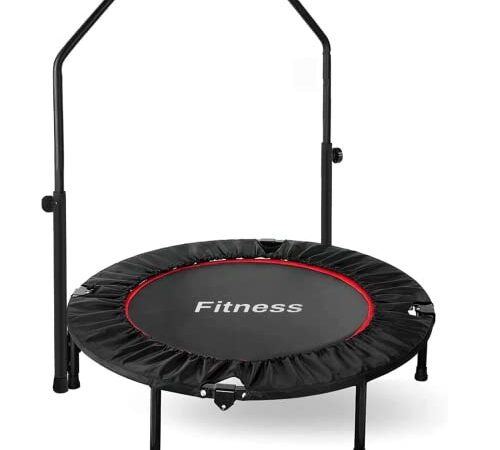 Trampolin Indoor Ø 101 cm, Fitnesstrampolin faltbar, Inklusive Kantenschutz, 4-Fach höhenverstellbarer Griff, Trampolin für Jumping Fitness, Trampolin für Erwachsene und Kinder, bis 150 kg