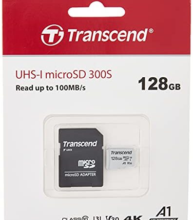 Transcend Highspeed 128GB  micro SDXC/SDHC Speicherkarte (für Smartphones, etc. und Digitalkameras) / 4K, U3, V30, A1, UHS-I – TS128GUSD300S-A (mit Adapter)