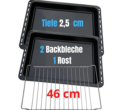 UNIQDEALZ 460x370x25 mm 3er Sparset mit 2 Backbleche und 1 Backrost passend für Bosch / Siemens / Constructa / Neff Teile Nr. 675876 und 662999 / Balay / Profilo / Samsung / Gorenje / Teka / Beko