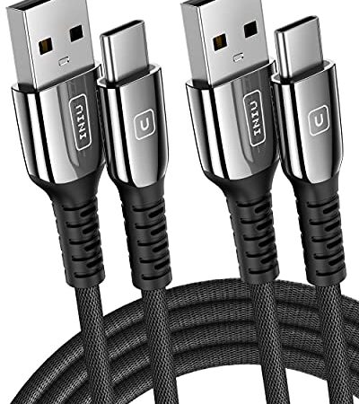 USB C Kabel, [2 Stück-2m] INIU USB A auf USB C Kabel 3.1A Schnellladung QC 3.0 Nylon Geflochten Typ C Kabel,Type C Handy Ladekabel Datenkabel für Samsung S21 S10 Plus Note 10 Xiaomi Huawei Google usw.