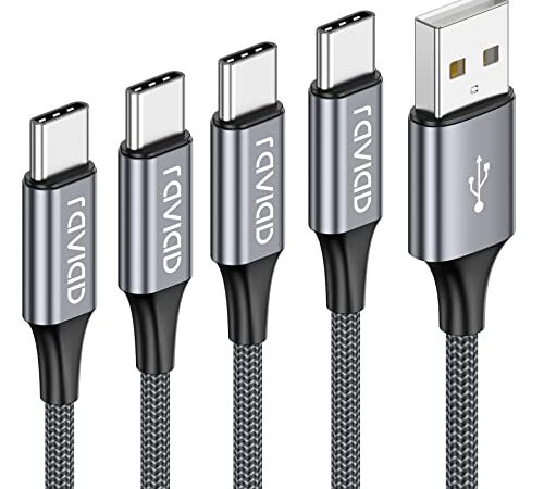 USB Typ C Kabel, RAVIAD [4Pack 0.5M 1M 2M 3M] Nylon Typ C Ladekabel und Datenkabel USB C Schnellladekabel für Samsung Galaxy S10/S9/S8+, Huawei P30/P20, Google Pixel, Sony Xperia XZ, OnePlus 6T (Grau)