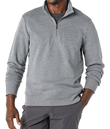 Amazon Essentials Herren Fleece-Sweatshirt mit Langen Ärmeln und Viertel-Reißverschluss, Mittelgrau Meliert, XL