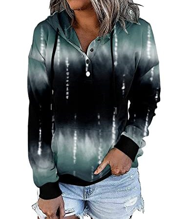 CZIMOO Kapuzenpullover für Damen Hoody Pullover Oversize Kordelzug Hoodie Langarm Fronttasche Pulli mit Kapuze Farbverlauf Damen Hoodie Türkis L