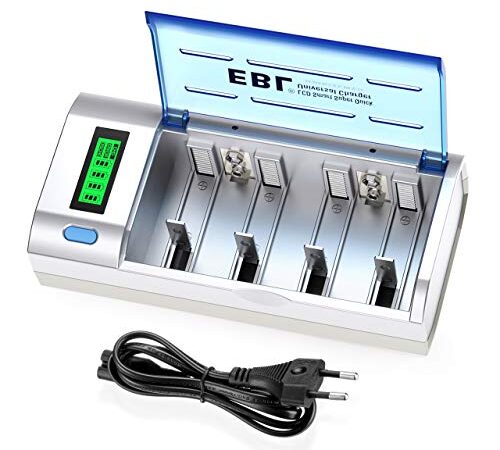 EBL 906 Akku Ladegerät Universal LCD Batterieladegerät für AA/AAA/C/D/9V NI-Mh NI-CD wiederaufladbare Batterien, Schnellladegerät mit Entladungsfunktion