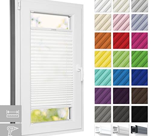 Estika® Custom Plissee mit Bohren - Premium Kollektion 23 Stoff Farben - Breite 30-129 cm, Höhe 50-149 cm - Montage zum Anschrauben - Schnelle und einfache Montage - Rollos für Fenster