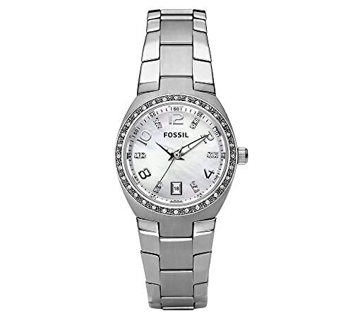 Fossil Damen Serena Quarz-Edelstahl-Dreizeigeruhr, Farbe: Silver Glitz (Modell: AM4141)