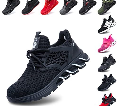 Hitmars Arbeitsschuhe Herren Damen Sicherheitsschuhe Stahlkappenschuhe Arbeitsschutzschuhe Leicht S3 S1 S1P S2 Sommer mit Stahlkappe Unisex Sportlich C Schwarz 43